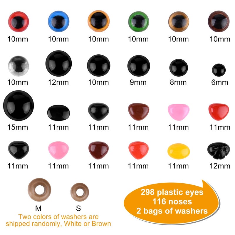 ASTARON 1028 Pcs Plastic Safety Eyes and Noses Kit with Washers for Doll Plush Animal Craft Making,Assorted Size - Image 2